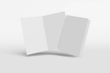 İki Mockup dikey kitapçık, broşür, davet sert kapak ve gerçekçi gölge ile beyaz bir arka plan üzerinde izole. 3d render.