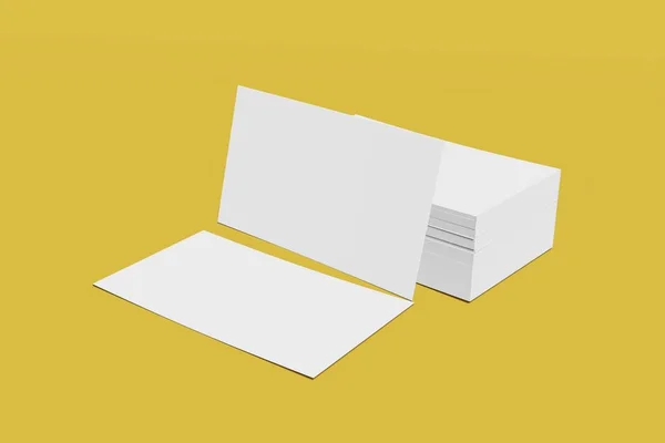 Mockup pila de negocio en blanco o tarjeta de nombre sobre un fondo amarillo. Renderizado 3D — Foto de Stock