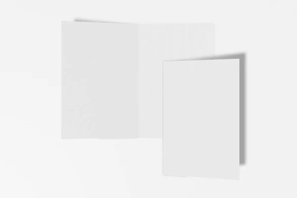 Folleto vertical de dos Mockup, folleto, invitación aislada sobre un fondo blanco con tapa dura y sombra realista. Renderizado 3D . — Foto de Stock