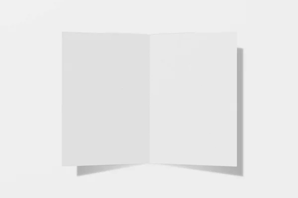 モックアップ垂直小冊子、パンフレット、ハードカバーと現実的な影と白い背景に隔離された招待状。3D レンダリング. — ストック写真