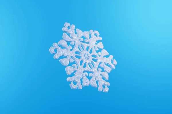 3D vykreslování sněhová vločka mrazivé textury mouchy na modrém pozadí. — Stock fotografie