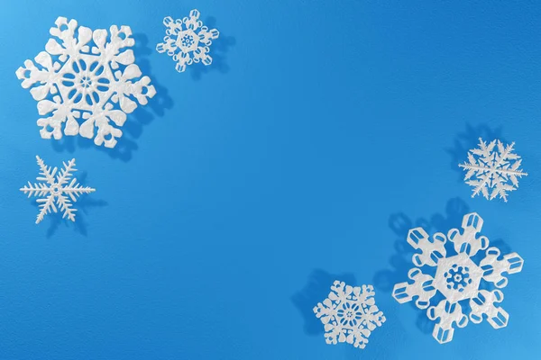 3d rendering pattern snowflake frosty texture corners image, mockup blue background. — Stock Photo, Image