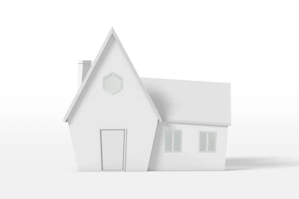 3D-Rendering eines Landhauses mit einer Erweiterung weißer Farbe isoliert auf weißem Hintergrund. Cartoon minimalistischer Stil. — Stockfoto