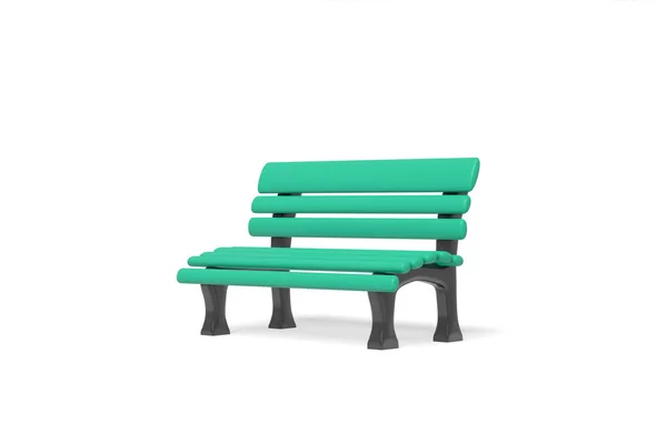 3d rendering park bench green color isolated on a white background. Cartoon minimalistic style. — Stock Photo, Image