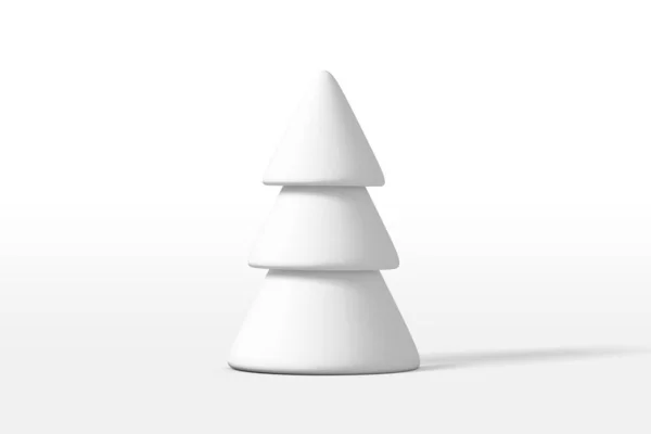 3D рендеринг сосны или рождественской елки, покрытой белым снегом, на белом фоне. Минималистичный стиль игрушек . — стоковое фото