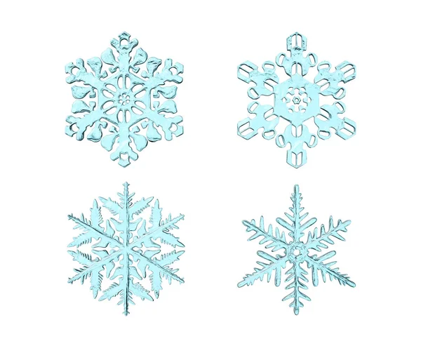 3d rendering set of realistic snowflakes isolated on a white background. Cartoon minimalistic toy style. — Stock Photo, Image