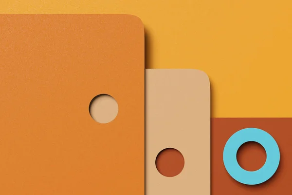 Rendering 3D Elegante sfondo astratto di business di semplici forme geometriche. Strato di immagine piatta texture carta marrone, giallo, arancione, crema e blu colore — Foto Stock