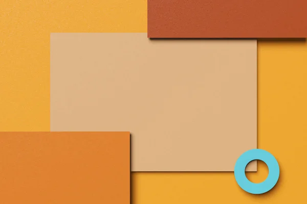 Renderização 3D Fundo de negócios abstrato elegante de formas geométricas simples. camada de imagem plana textura de papel marrom, amarelo, laranja, creme e cor azul — Fotografia de Stock