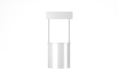 Promosyon standı ön manzara. İzole edilmiş beyaz arka plan. 3d oluşturma