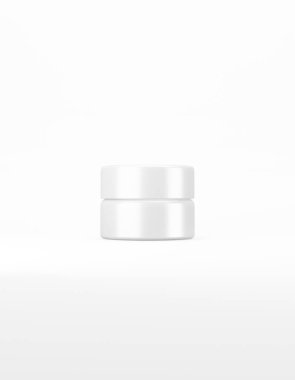 Beyaz arka planda kapağı olan küçük parlak bir kavanoz. Şablon ambalaj yiyeceği, kozmetik, kimya. 3d oluşturma