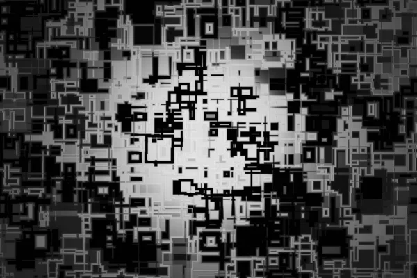 Technologische textuur witte en zwarte lijnen en blokken. Sci-fi design achtergrond interieur fotostudio. 3d destructie — Stockfoto