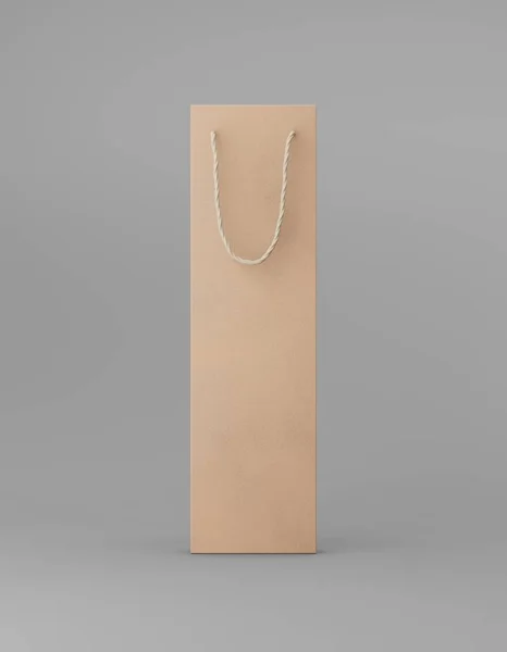 Papel kraft Eco embalagem mockup saco com alça do lado da frente. Modelo marrom estreito alto em publicidade promocional fundo cinza. Renderização 3D — Fotografia de Stock