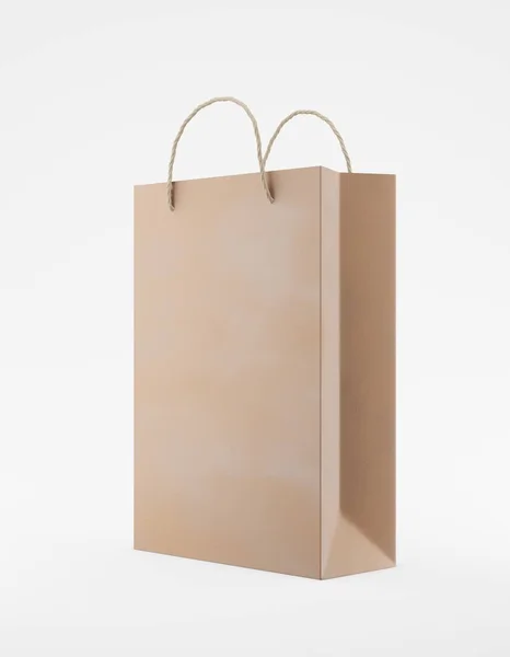 Papel kraft Eco embalagem mockup saco com alça metade lado. Modelo marrom médio padrão em publicidade promocional de fundo branco. Renderização 3D — Fotografia de Stock