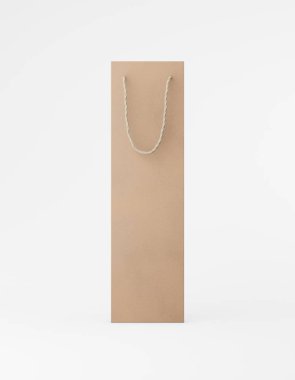 Eko ambalajlı, ön tarafı kraft kağıtlı. Beyaz arka plan tanıtım reklamlarında uzun kahverengi şablon. 3d oluşturma