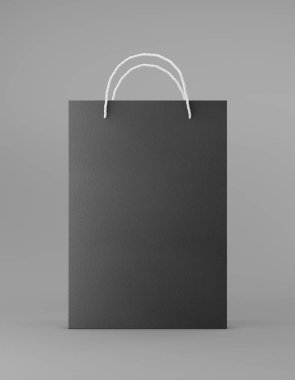 Eko ambalajlı, ön tarafı kraft kağıtlı. Gri arka plan promosyon reklamlarında standart siyah şablon. 3d oluşturma