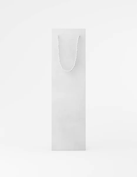 Eco packaging mockup bag kraft paper with handle front side. Tall narrow white template on white background promotional advertising. 3D rendering — Stock Photo, Image