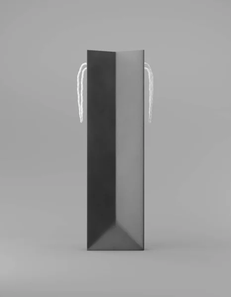 Sac d'emballage écologique papier kraft avec poignée latérale. Grand modèle noir étroit sur fond gris publicité promotionnelle. rendu 3D — Photo