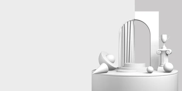 Renderização Fundo Abstrato Espaço Cópia Pedestal Pastel Branco Cor Cinza — Fotografia de Stock