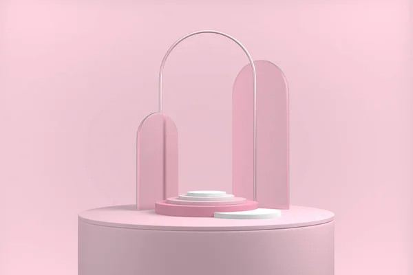 Produto Exibição Abstrata Renderização Fundo Rosa Pódio Pastel Arco Mínimo — Fotografia de Stock