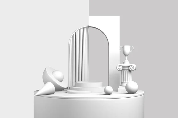 Renderização Fundo Abstrato Espaço Cópia Pedestal Pastel Branco Cor Cinza — Fotografia de Stock