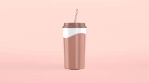 3D rendering paper cup cocoa, chocolate milkshake. Slow motion wave splash. Craft, plastic cup with a straw cartoon style.
