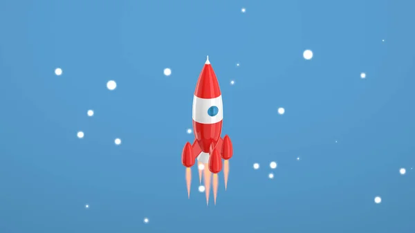 Rendering Vintage Toy Rocket Flying Spinning Stars Blue Background Space — Stock Photo, Image