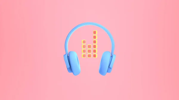 Rendering Blue Headphone Moving Dancing Music Pink Background Rhythm Equalizer — Stock Photo, Image