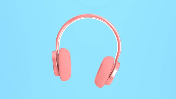 3D渲染粉色耳机移动 舞蹈和接近蓝色背景 数字营销 社交网络 不同寻常的设计 卡通风格的笑话 — 图库照片