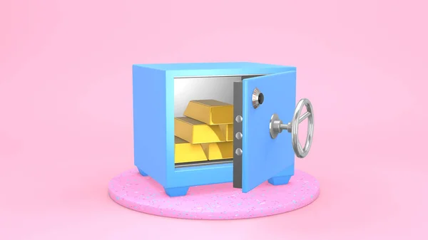 Renderizado Una Caja Fuerte Azul Una Plataforma Rosa Una Puerta — Foto de Stock