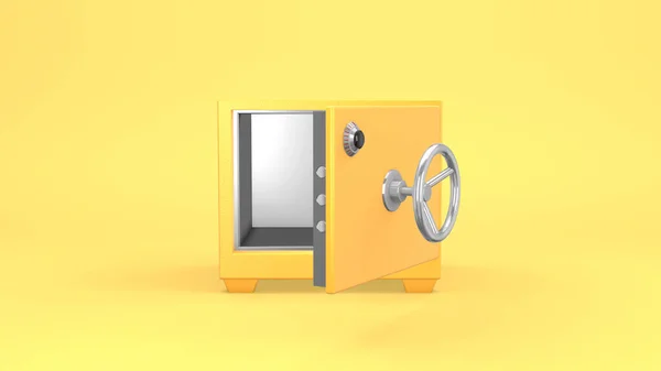 Rendering Yellow Golden Empty Safe Open Door Close Advertising Bank — Stock Photo, Image