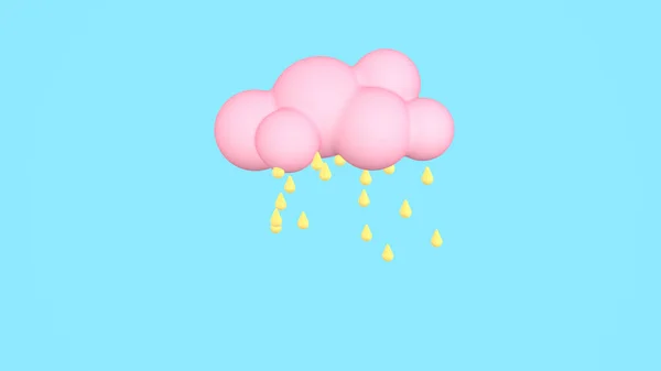 3Dレンダリング雨の雲 最小限の漫画スタイル ポップアート映画 — ストック写真
