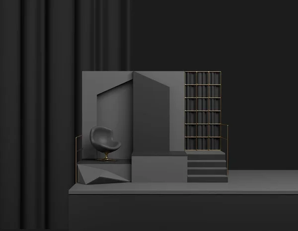 Abstract Black Product Display Dark Podium Minimal Geometric Shapes Rendering — Stock Photo, Image