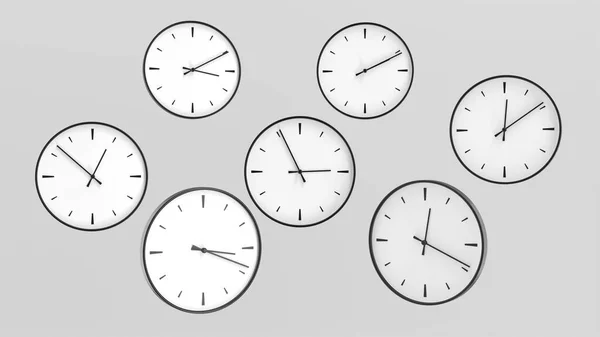 Animación Del Reloj Muchos Objetos Con Diferentes Tiempos Diseño Mínimo — Foto de Stock