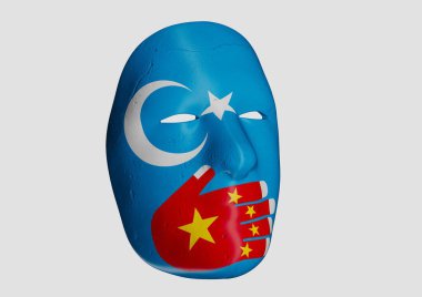 Uyghur protestor mask on white background. Mask of Uyghur clonfict on China. 3D rendering or 3D illustration. clipart