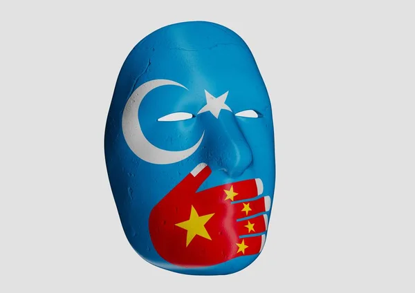 Ujgurska Maska Protestującego Białym Tle Maska Ujgurów Klonuje Chiny Renderowania — Zdjęcie stockowe