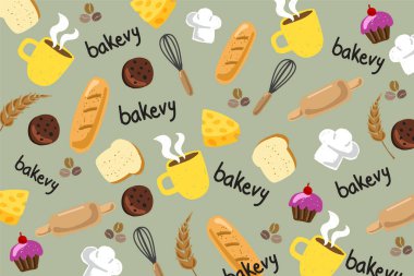 Fırın kahvesi tatlı desenli vektör çizim arka planı