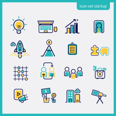 Simge ayarlanmış logo açılışı ve düz tasarım konsepti