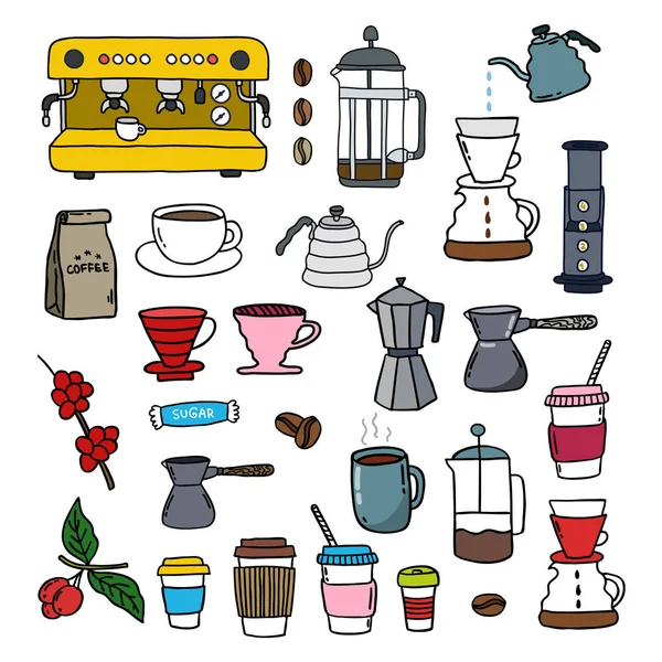 Kahve Doodle Renkli Simgeler — Stok Vektör