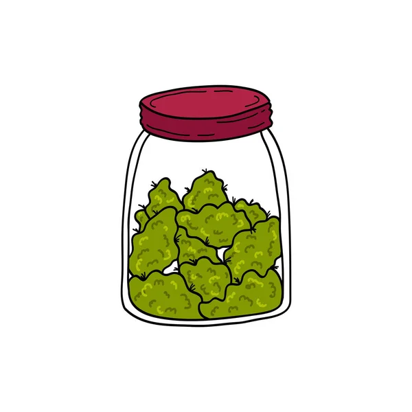 Jar Marijuana Buds Doodle Icon — Stock Vector