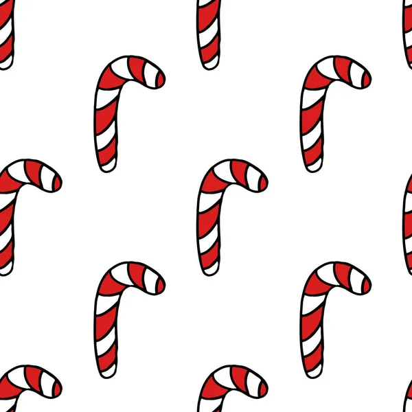 クリスマスお菓子のシームレスな落書きのパターン — ストックベクタ