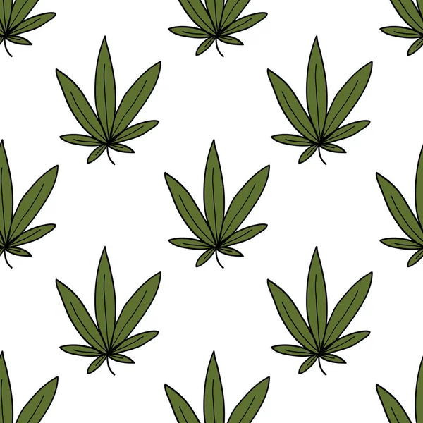 Doodle Marihuana Leaf Bezešvé Vzor — Stockový vektor