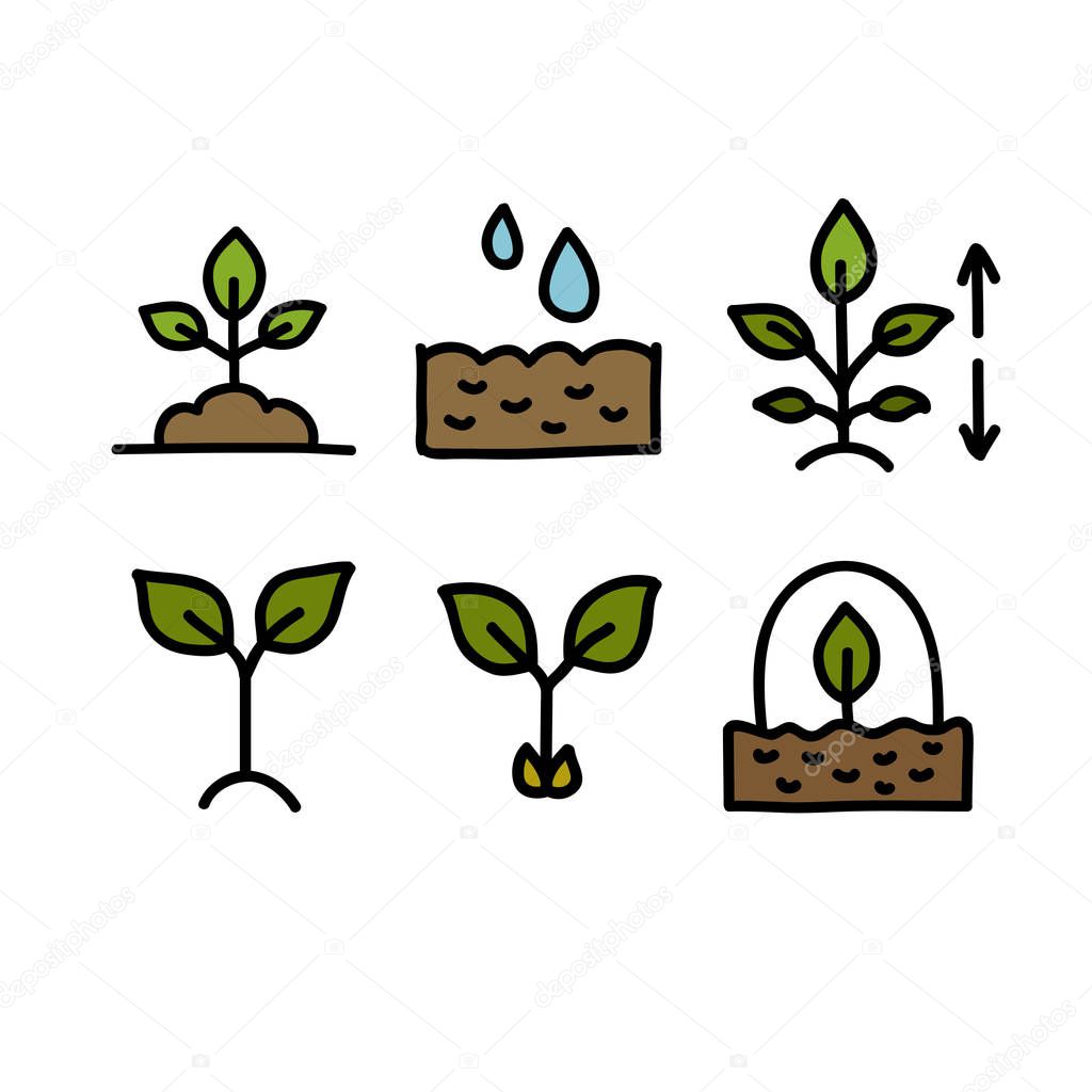 planting doodle icons, nature