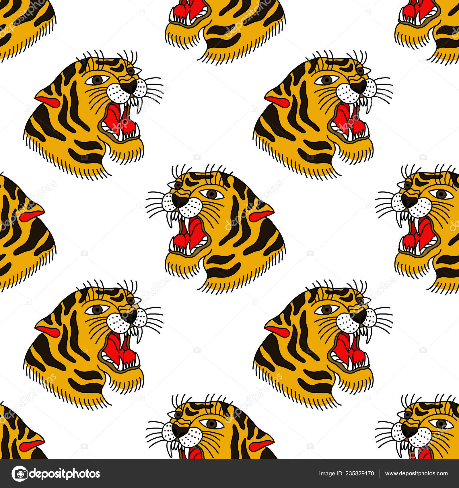 Tiger Illustration Traditional Tattoo Flash Seamless Pattern Stock Vector  Image by ©pani_chernous #235829170
