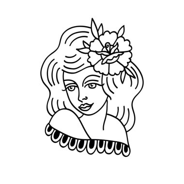Kız illüstrasyon geleneksel tattoo flash