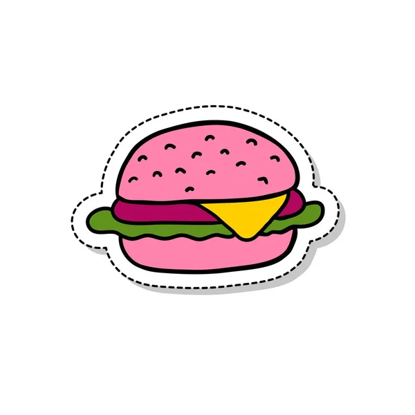 Burger Doodle Sticker Icon — Stock Vector