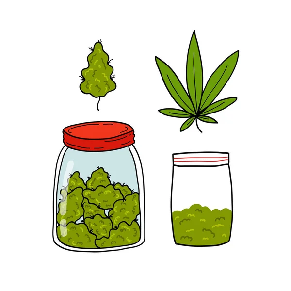 Marihuana Set Doodle Iconos — Vector de stock