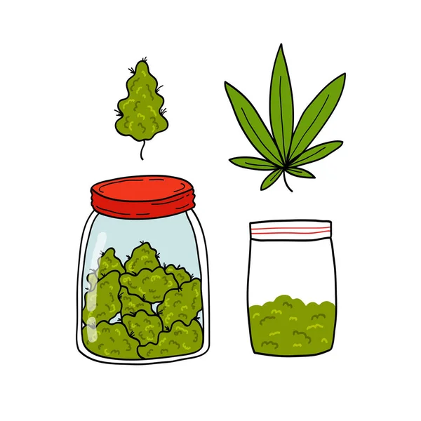 Maconha Conjunto Doodle Ícones —  Vetores de Stock