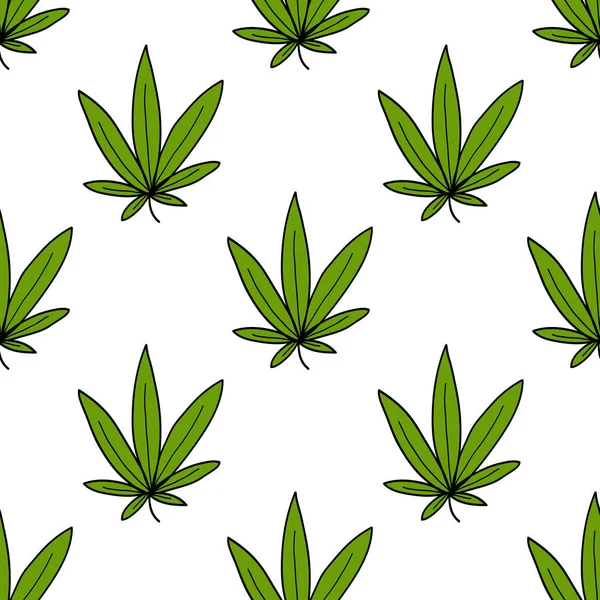 Marihuana Yaprağı Dikişsiz Desen Doodle — Stok Vektör