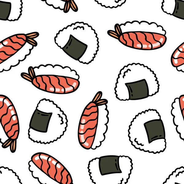 Onigiri Sushi Sans Couture Motif Doodle — Image vectorielle