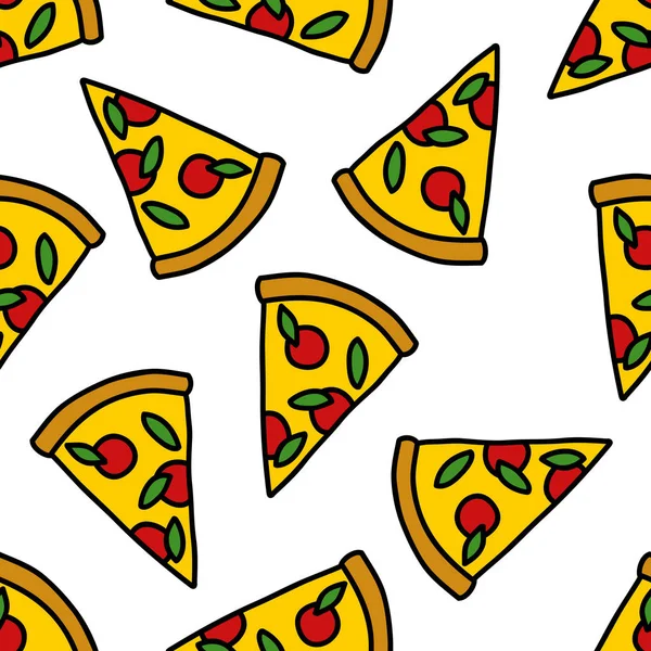 Pizza Seamless Doodle Pattern — Stock Vector